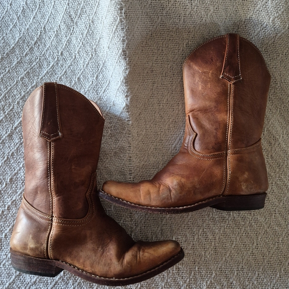 None Other - Classic Brown Caramel Leather Kids Cowboy Boots